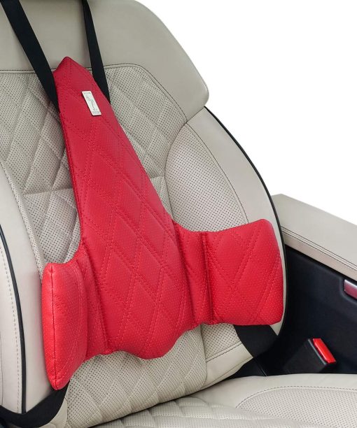 Apoyo Lumbar KULIK SYSTEM - Nuevo Soporte Lumbar para Coche - Innovador Soporte Lumbar para Coche - Cojin Lumbar para Aliviar Dolor Lumbar - Cojin Lumbar para Coche - Patentado (Costuras Rojas)