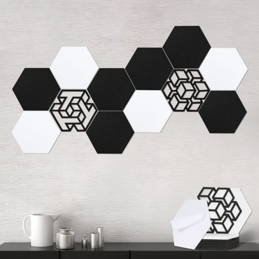12 Pack Paneles Acusticos Autoadhesivos, Paneles de Sonido en Forma de Hexagono de 14 X 12 X 0.4 Pulgadas, Paneles Decorativos Absorbentes de Sonido, Paneles de Alta Densidad Ignifugos para Estudio Oficina,Hogar