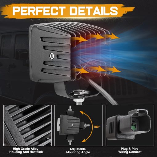 Niking Auto 2Pcs 3 Pulgadas SAE LED Luces de Niebla Off Road Aprobadas por DOT Luces de Conduccion Cuadradas Luces de Trabajo LED Cubos Antiniebla para Camiones Jeep Wrangler JK Nissan Ram 4x4 Barco Motocicleta Tacoma - Imagen 5