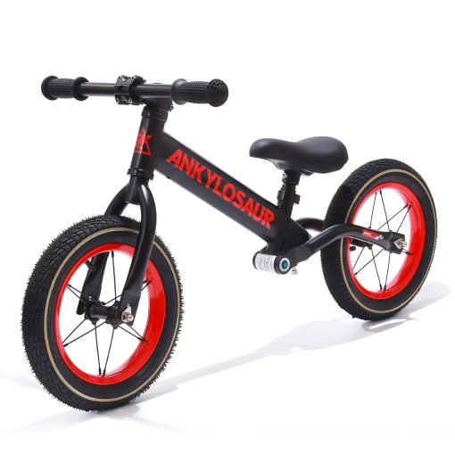 Bicicleta de Equilibrio ANKYLOSAUR 12" para Ninos de 2.5 a 5 Anos, Elegante Negro, Cuadro de Aluminio Ultraligero de 7.2lb, Neumaticos Inflables Antideslizantes y Absorbentes de Impacto, Asiento Ajustable - Perfecto para Ninos Aventureros