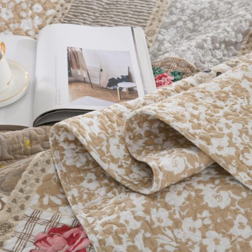 Colcha de Cama Floral Extra Grande King 128"x120" - 100% Algodon Reversible Colcha California King con 2 Fundas de Almohada, Colcha de Cama King Ligera, Marron, Cal King - Imagen 6