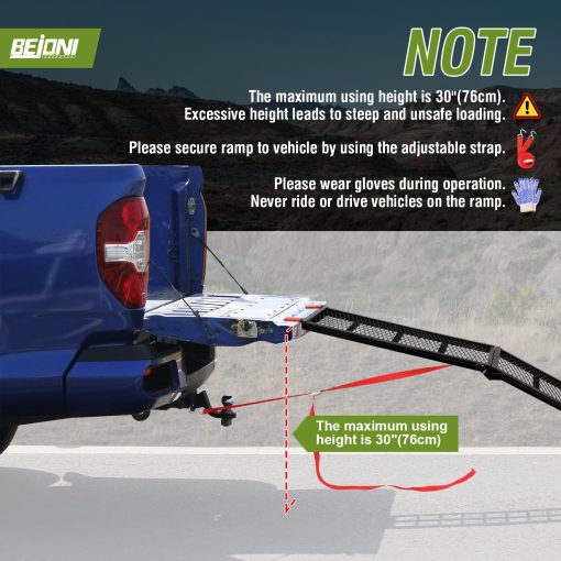 Rampa de Carga de Acero BEJONI 80", Capacidad de 800 lbs, Rampa Portatil para Motocicletas, Rampa Plegable para ATV para Pick up Truck, Negro, Paquete de 1 - Imagen 5