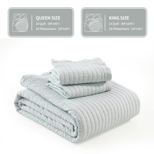 Colchas de algodon KALOOLA Queen Size, Colcha de cama acolchada ultraligera 100% algodon, Juego de 3 piezas de colcha acolchada solida gris-azul Pick Stitch estilo chic moderno, para todas las estaciones - Imagen 6