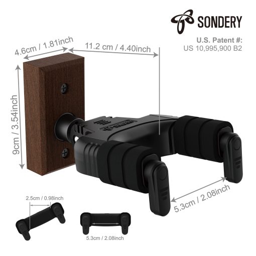 Colgador de Guitarra de Pared Sondery, Con Bloqueo Automatico y Gancho Ajustable para Guitarra Acustica y Electrica, Ukulele, Bajo, Banjo y Mandolina, NO para Acabado de Nitro - Imagen 6