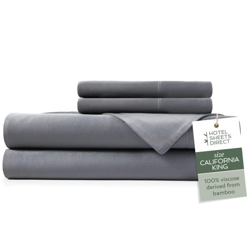 Juego de sabanas de 4 piezas tamano California King de Hotel Sheets Direct, sabanas de 100% viscosa derivada de bambu con 2 fundas de almohada, ropa de cama de lujo fresca y transpirable, textura que absorbe la humedad, gris oscuro