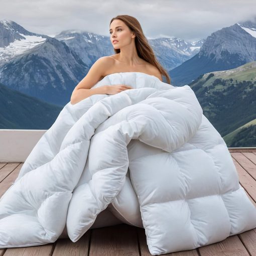 Edredon de Plumas de Lujo Wellos 1600 TC/DM Mezcla de Algodon - Relleno de Plumas y Fibras de Pluma, Ultra Suave para Todas las Estaciones con Calidez Media, 46 Oz de Alto Poder de Llenado (Tamaño Queen 90x90, Blanco)