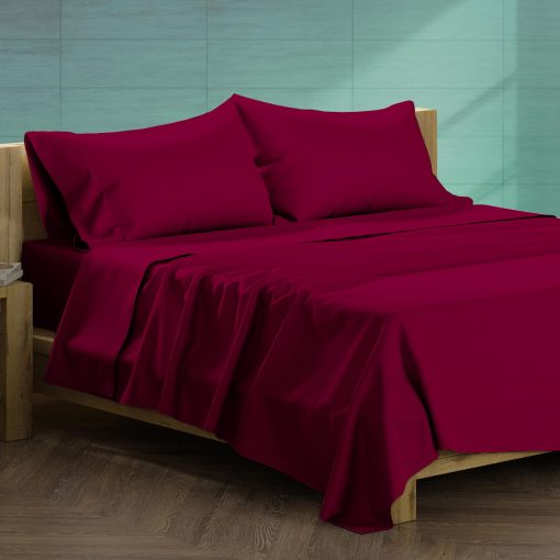 Juego de sabanas King Size XOOX Linen 100% algodon egipcio - 1200 hilos 4 piezas Juego de sabanas King Size Cal de algodon egipcio, sabanas satinadas refrescantes, sabanas de alto recuento de hilos California King - Borgoña