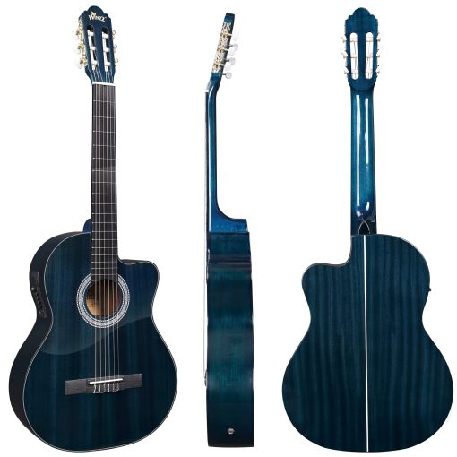 Guitarra Clasica Electrica WINZZ AC309CE de 39 Pulgadas con Cutaway, Kit con Pastilla Incorporada y Lecciones en Linea, Azul - Imagen 4