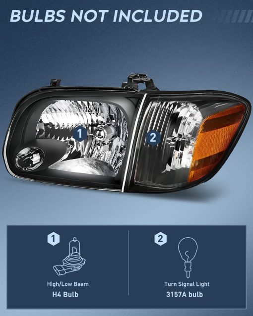 Conjunto de Faros Nilight para Toyota Tundra 2005 2006 Cabina Doble de 4 Puertas 2005 2006 2007 Sequoia Pickup Reemplazo de Carcasa Negra con Reflector ambar Lado del Conductor y del Pasajero, Garantia de 2 Años - Imagen 3