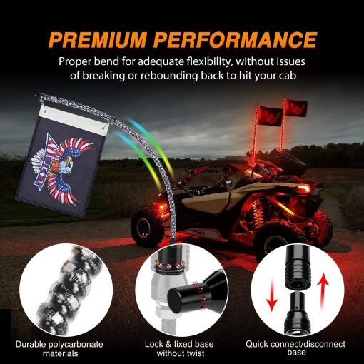 Nilight 2PCS 4FT RGB Luces de latigo LED y 4 PCS RGB Luces de roca Combo, Control Remoto y de la Aplicacion con Patrones de Seguridad de Luz de Parada de Giro de Persecucion DIY Luces Iluminadas de Antena para ATV UTV, Garantia de 2 Anos - Imagen 7