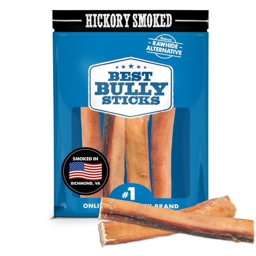 Best Bully Sticks- Palitos naturales de carne de res ahumados con madera de nogal, jumbo de 6 pulgadas para perros, paquete de 4 - Sin olor a humo, sin aditivos, sin granos