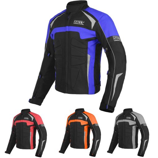 Chamarra de Moto DALLX Textil Impermeable para Hombre Dualsport Enduro con Armaduras CE Todo Clima (Negro Azul, Pequeno)