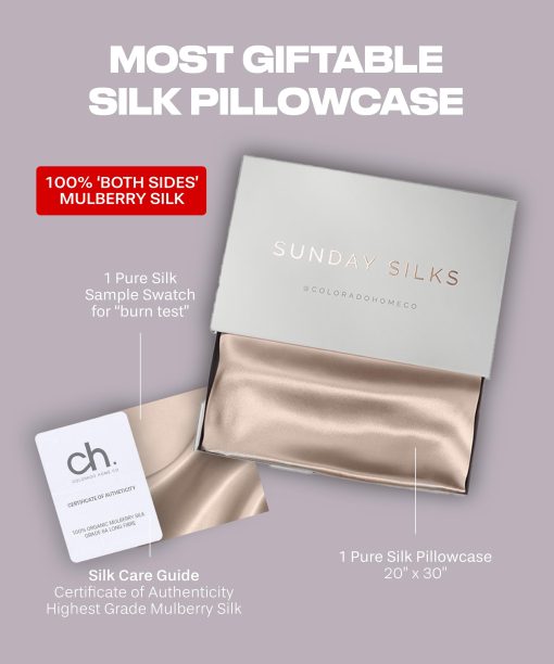 Funda de Almohada de Seda PREMIUM LUXSILK® | Juego de 2 Fundas de Almohada de Seda de Morera de 22 Momme | Tamaño Estandar, Queen, King, 100% Seda Pura en Todos los Lados para Parejas, Cierre de Cremallera [Champagne Nude] - Imagen 6