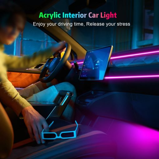 Tira de luces LED interior de acrilico para automovil, luces de neon para automovil AMKI con control inalambrico de la aplicacion, kit de luces ambientales para automovil de 10 en 1 Accesorios para automoviles con modo DIY y modo de musica, 16 millones de colores DC 12V - Imagen 7