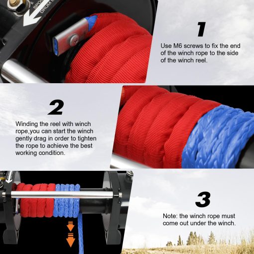 Cuerda de Malacate Sintetica ZESUPER 3/8" x 100ft Dyneema 12 Strand Cable de Malacate de Remolque de Coche Kit de Recuperacion todoterreno Linea de Malacate de reemplazo 26,500 lbs para Vehiculo 4WD Todo Terreno Camion SUV Jeep - Imagen 5