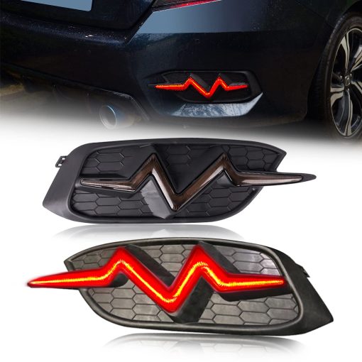 ATDK GROUP Luz Trasera LED Para Paragolpes Trasero de Honda Civic LX EX Touring Sedan 2016 2017 2018 2019 2020 2021 Luces de Freno y Niebla con Senal de Giro Dinamica Secuencial (Lente Negra)