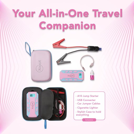 Kit de arranque de bateria portatil XoooX rosa con cables de arranque, luz LED y estuche; Paquete de bateria de arranque de 12V; Cargador de bateria portatil para dispositivos USB/USB-C - Imagen 6