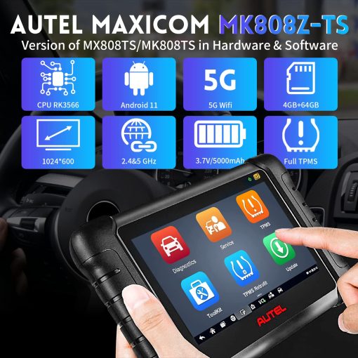 Autel Scanner MaxiCOM MK808Z-TS: Herramienta TPMS Bidireccional Basada en Android 11, Actualizada de MK808TS/MK808BT/TS608Pro con Prueba Activa, 28+ Servicios, Diagnostico de Todos los Sistemas por Bluetooth, Programa de Sensor/Reaprendizaje - Imagen 3