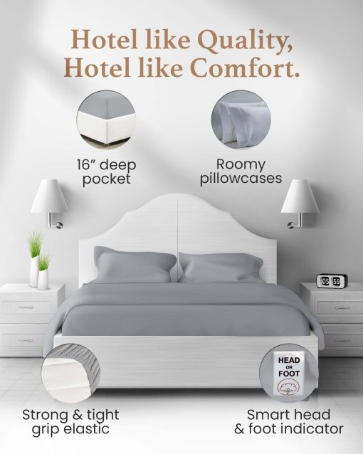 Juego de sabanas tamaño King Good Sleep Bedding con bolsillos profundos - 4 piezas, juego de sabanas King de 1000 TC, sabanas de cama King de algodon egipcio 100%, suaves y transpirables, se ajustan hasta 16 pulgadas - Gris Claro - Imagen 4