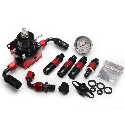 Kit de regulador de presion de combustible EFI WENJTP con medidor de presion de 0-100psi AN6-6AN, ajustable de aluminio, conexiones universales para manguera de combustible en negro y rojo HTRACING - Imagen 2