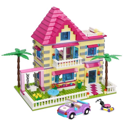 Juego de construccion de la casa de amigas BRICK STORY, 892 PCS Gran casa de villa de bloques de construccion, juego de juguete de modelo de la casa familiar de la ciudad con 4 mini personas y coche para niñas niños de 6 años en adelante