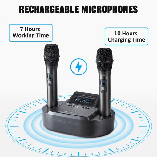 Sistema de Microfono Inalambrico Recargable de Mano UHF Doble Microfono Profesional Inalambrico para Karaoke en Casa, Reuniones, Fiestas, Conferencias, Escenario - Imagen 2