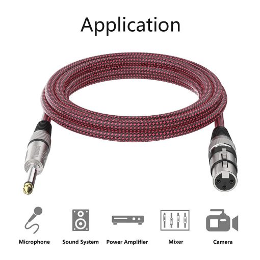 Cable XLR Hembra a 1/4 TS 15ft 2Pack, BIFALE Cable de Microfono Trenzado de Nylon TS 6.35mm Jack Mono Desbalanceado Cable de Microfono Resistente - Imagen 6