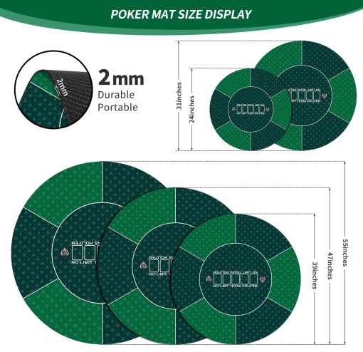 Tapete de Poker redondo nuveti de 24/31/47/55 pulgadas para Texas Holdem | Tapete de Mesa de Poker Portatil con Diseno Art Deco para 8 Jugadores para Jugar Cartas, Juegos de Poker, Blackjack, Casino - Imagen 2
