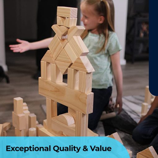 Conjunto Estandar de Bloques de Construccion para Ninos Pequenos con Bandeja de Almacenamiento (64 Pzs) Bloques de Madera Lijada para Ninos, Aprendizaje Original STEAM y STEM, Juguetes de Madera Clasicos para Fiestas Infantiles y Aulas - Imagen 3
