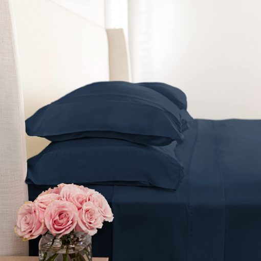Juego de sabanas KICKEE, 100% Viscosa de Bambu, Tela de Saten, Ropa de cama sedosa para un confort celestial, Mejor recuento de hilos de 300 (Azul Suede, Tamano California King)