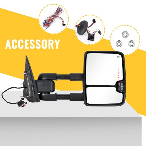Espejos de Remolque Compatibles con Chevy Silverado GMC Sierra 2014-2018 1500 2500 HD 3500 HD con Vidrio Electrico Flecha LED de Señal de Giro Lampara de Marcha Atras Luz Corriente Funciones Extensibles Juego de Pares - Imagen 4