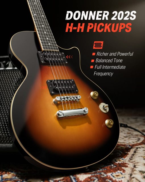 Guitarra Electrica Donner 39 Pulgadas Cuerpo Solido Principiante Kit Sunburst Tamano Completo, con Bolsa, Correa, Cable, para Principiantes, DLP-124S - Imagen 2