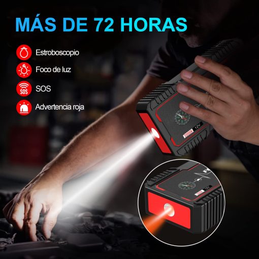 Arrancador de Coche FOWAWU 2000A Pico 20800mAh Portatil para Automovil (Hasta 7.5L de Gasolina y 6.0L de Diesel), Bateria de Arranque de Coche con Cable Inteligente de Seguridad, Luz LED USB Salida DC 12V - Imagen 7