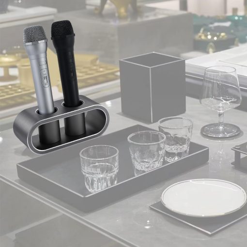 Soporte de Aluminio para Almacenamiento de Microfonos de Escritorio de Metal WikrOck, Base de Soporte para Microfonos Inalambricos, Organizador de Microfonos Elegante para Mesas (M, Gris Cepillado) - Imagen 6