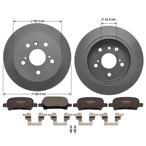 Kit de frenos traseros Goodyear Anti Ox pulidos con rotores y pastillas ceramicas para Toyota y mas PRK91864R - Imagen 2