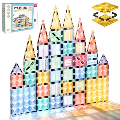 tutuebobe 100Pcs Magnetic Tiles - Bloques de Construccion Magneticos de Diamante - Set de Construccion STEM para Ninos - Imagen 2