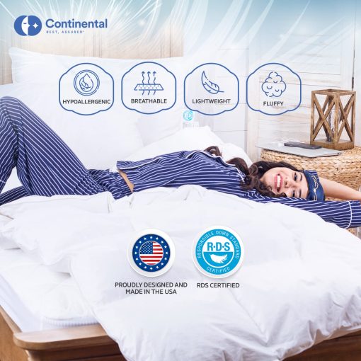 Edredon Europeo de Plumon de Ganso Blanco de 700 Fill Power Serenity - Suave, Hipoalergenico, Ligero para Todo el Año - Fabricado en Estados Unidos - Tamaño Queen 86 x 86 Pulgadas (Peso para Todo el Año, Queen) - Imagen 6