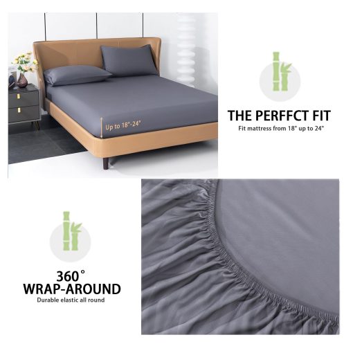 Juego de Sabanas de Enfriamiento Levoo de Bambu Viscosa 18"-24" Bolsillo Extra Profundo Juego de Sabanas de Enfriamiento para Personas Calurosas Sabanas de Cama de Seda 4 Piezas (Tamano King de California, Gris Oscuro) - Imagen 4