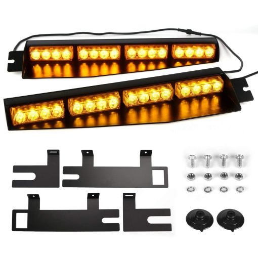 ASPL 32LED Luces de Visera 26 Patrones de Destello Luces de Emergencia para Parabrisas Advertencia Estroboscopica de Peligro Montaje Dividido Lampara de Tablero con Soporte Extendido (ambar)