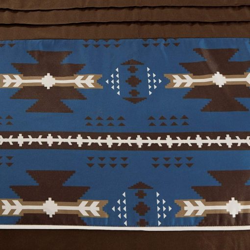 Juego de 7 Piezas de Edredon Tamaño King con Diseño Nativo Americano del Suroeste Occidental en Azul Marino Cafe Marron Cama en Bolsa Ropa de Cama - Makala (Azul Marino, King) - Imagen 6