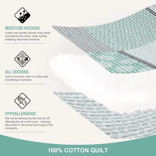 Edredon Queen Size Y-PLWOMEN, 100% algodon, suave y ligero, colcha de cama verde gris blanco, colcha reversible de patchwork, juego de ropa de cama para todas las estaciones, 3 piezas - Imagen 4