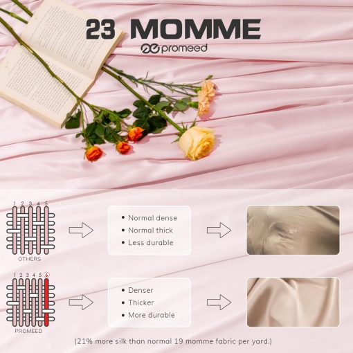 Juego de sabanas de seda Promeed mejorado de 23 mommes para cama individual XL 3 piezas, conjunto de cama de seda de mora de grado 6A+ con sabana bajera y sabana plana refrigerantes y fundas de almohada (Rosa, Individual/Individual XL) - Imagen 3