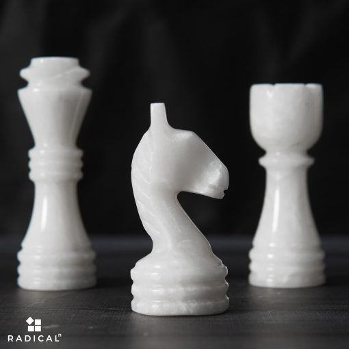 Juego de ajedrez de marmol Radicaln de 12 pulgadas en blanco y negro - Juego de ajedrez hecho a mano, Tablero de ajedrez de marmol, Juego de mesa de damas familiar, Juego de ajedrez deportivo y al aire libre - Imagen 3