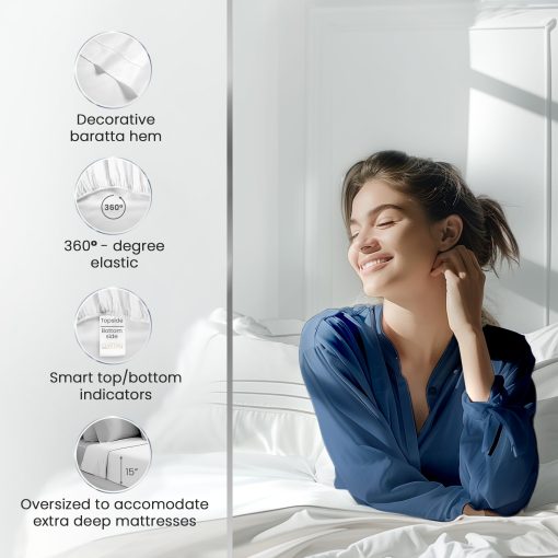 Juego de Sabanas CHATEAU HOME COLLECTION Twin, Sabanas de 1000 Hilos Tamaño Twin de Algodon, Sabanas de Bolsillo Profundo de Algodon para Cama Twin y Fundas de Almohada (Hasta 17"), Tejido de Saten Juego de Sabanas de Lujo, Blanco - Imagen 5