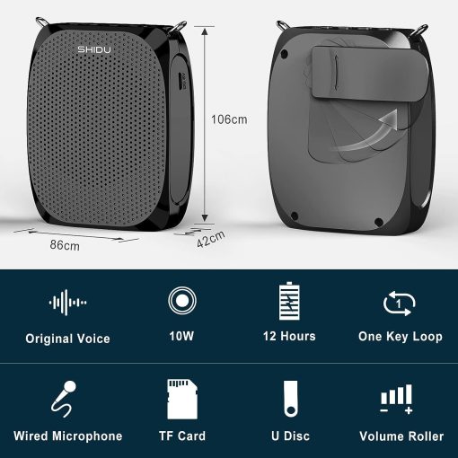 Amplificador de Voz Portatil SHIDU Microfono Personal para Hablar Sistema Pa Mini Recargable para Maestros Guias Turisticos Entrenadores Salon de Clases Canto Yoga Instructores de Fitness - Imagen 5