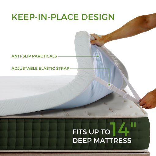 Topper de colchon BedsPick King, 3 pulgadas de espuma viscoelastica con gel de enfriamiento, con suave cubierta de bambu, topper para cama que alivia la presion, diseno antideslizante, Certificado CertiPUR-US - Imagen 7