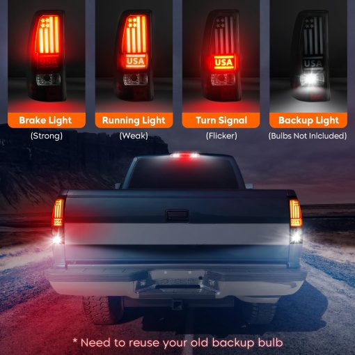 Luz trasera Tresound + 3ra luz de freno de carga para Chevy Silverado 1500 2500 99-02, 1500 2500 HD 01-02, GMC Sierra 1500 2500 99-03, 1500 2500 HD 01-03 Luz de alto montaje Luces traseras LED - Imagen 3