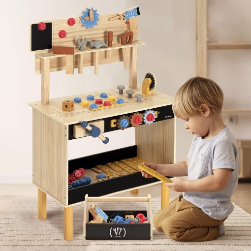 Banco de trabajo de madera para ninos PairPear, Banco de herramientas para ninos pequenos, Banco de trabajo de juguete de madera con caja de herramientas, taladros de juguete y martillo para jugar a la construccion, Regalo para ninos y ninas de 3 anos en adelante - Imagen 7