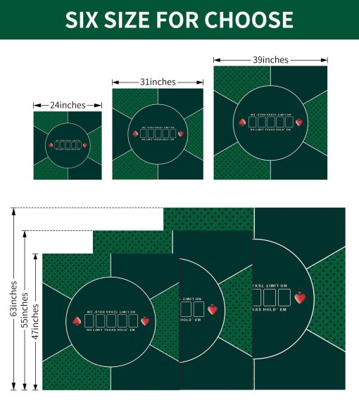 Tapete de poker cuadrado plegable de 24/31/39/47/55/63 pulgadas para 6 jugadores, diseno portatil anti-deslizante de mesa de juego de tablero de cartas de Texas Hold'em para juegos familiares, casino, fiesta - Imagen 2