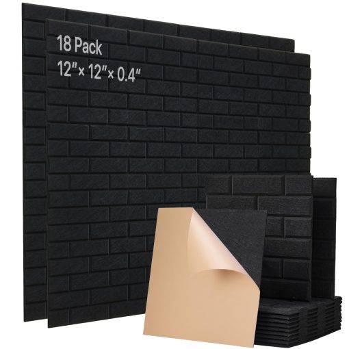 Paneles acusticos autoadhesivos de paneles de pared a prueba de sonido 18 Pack Paneles de pared de ladrillo Panel absorbente de sonido Paneles de amortiguacion de sonido de alta densidad para decoracion de pared y tratamiento acustico 12"12"0.4"
